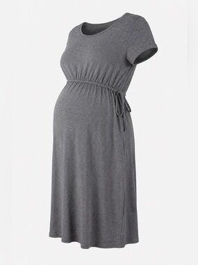 Isabel Maternity Gray Drawstring Waist Knit Dress Large